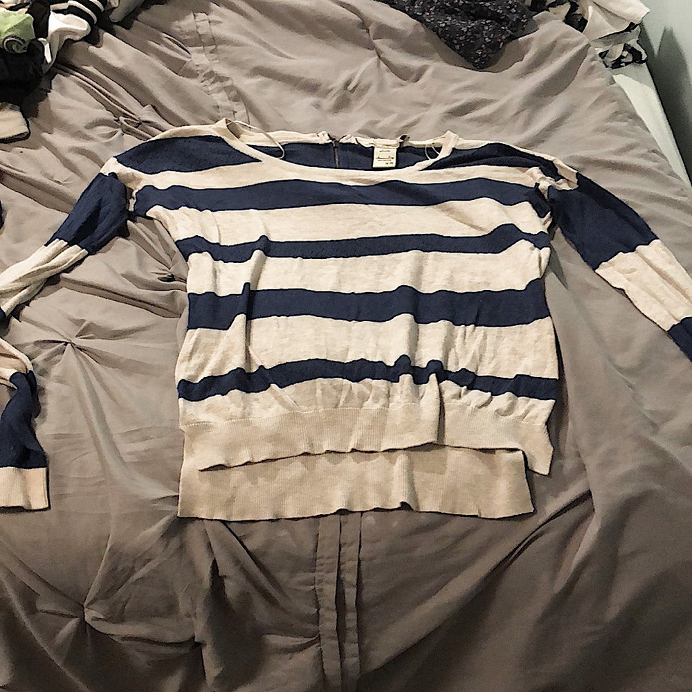 Navy and white striped sweater